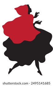 Black and red silhouette of the fairy tale of Little Red Riding Hood