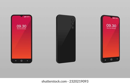 Ilustración 3D del vector de smartphone negro y rojo 