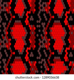 Black red snake skin pattern in modern style. Snake skin texture. Vector decorative background snake skin, python texture. Serpent fabric print wild reptile animal repeat surface pattern.