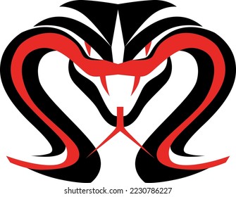 Schwarze und rote Schlange, stilisiert als Logo auf weißem Hintergrund. Hintergrund ausgenommen