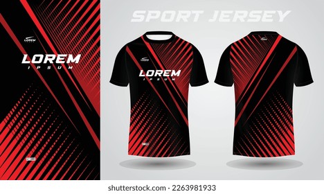 black red soccer football sport jersey template design for sportswear. Football t-shirt mockup.