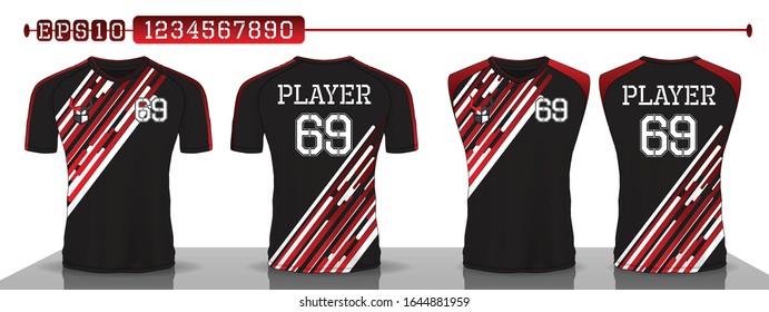 Black and red sport shirt ,T-shirt sport design set ,Vector Soccer jersey template, football sport shirt front and back model.