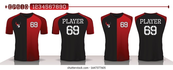 Black and red sport shirt ,T-shirt sport design set ,Vector Soccer jersey template, football sport shirt front and back model.