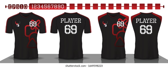 Black and red sport shirt ,T-shirt sport design set ,Vector Soccer jersey template, football sport shirt front and back model.