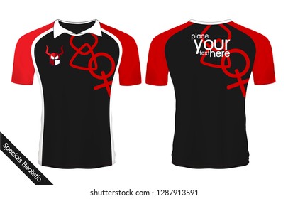 Black and Red sport wear protection equipment vector illustration.layout football sport t-shirt design. Template front, back view. Soccer kit national team shirt mock up and number for edit.