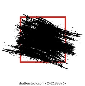 a black and red square with a red frame brush stroke with white square on a black background, a red paint splatter brush, sale template, grunge brush