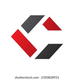 Black and Red Square Letter C Icon Made of Rectangles on a White Background