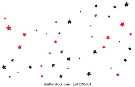 Black and red stars confetti on white background. Falling decoration confetti for celebration, banners, anniversary, festive. Stylish vector illustration.