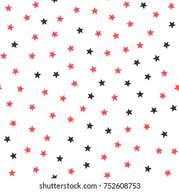 Black and red stars on white background. Seamless pattern. Vector illustration.