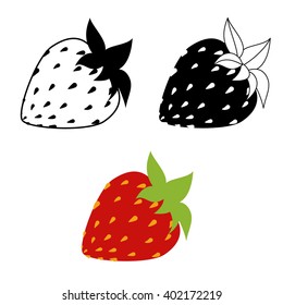 Black and red strawberries isolated on white background. vector illustration