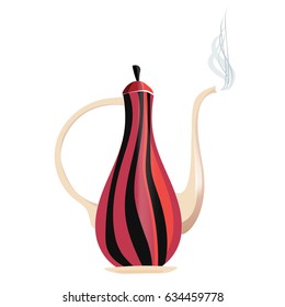 Black and Red striped coffee pot. Vectors Ceramic Coffee pot.