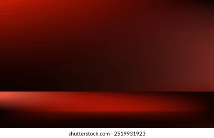 Fundo de estúdio preto e vermelho. Espaço para a venda de produtos no site. Estúdio de quarto vazio preto e vermelho com mesa. Ilustração vetorial.
