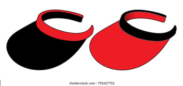 Black and Red Sun Visor Cap Design With Wide Brim Vector.
