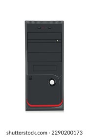 Black and red system unit case computer. Hardware and technology concept. Vector illustration design