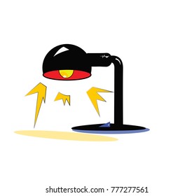 Black and red table lamp with turn on light.  Flat vector icon design