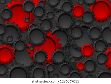 Black and red technology gears abstract background. Vector design