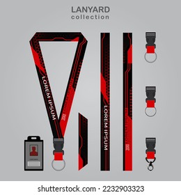 Black Red Technology Lanyard Templates Set. which is combined with a hexagon background