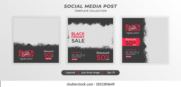 Black red template social media post. Feed banner template for ad.