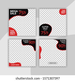 black and red transparent editable social media post discount sale templates bundle set for digital marketing and internet marketing. banners social media post. vector EPS 10.