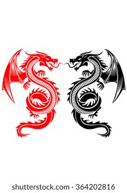 Black and red tribal dragon tattoo vector illustration