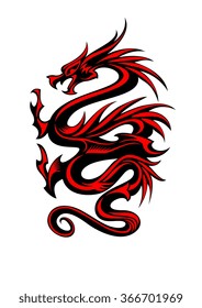 Black and red tribal dragon tattoo vector illustration