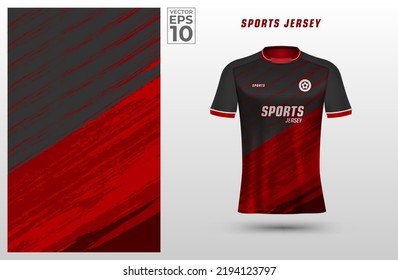 Black Red t-shirt sport design template with abstract grunge pattern for soccer jersey. Sport uniform in front view. Tshirt mock up for sport club. Vector Illustration