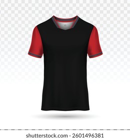 Black and red T-shirt vector with realistic mockup and two-tone design on a transparent background. 3D T-shirt and apparel design, perfect for clothing templates, vector illustrations, or sportswear
