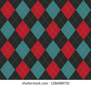 Black, Red and Turquoise Argyle Seamless Pattern