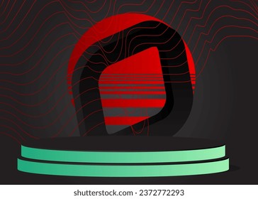 Black, Red and Turquoise product display. Vector cylinder pedestal podium. Stage showcase for presentation.