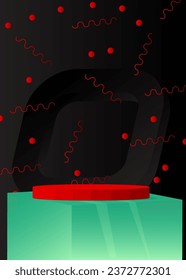 Black, Red and Turquoise product display. Vector cylinder pedestal podium. Stage showcase for presentation.