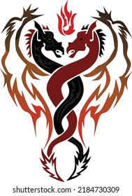 black and red twin dragon logo and also with beautiful wings collaboration