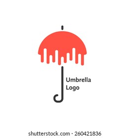 black and red umbrella logotype. concept of thunderstorm, gingham, single pictogram, overcast and cloudy. isolated on white background. flat style trendy modern brand design vector illustration