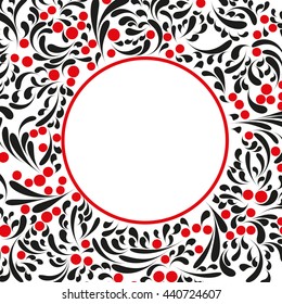 Black and red vector floral  round frame 
