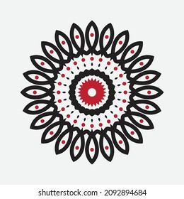 Black and red Vector hand drawn doodle mandala. Ethnic mandala with colorful tribal ornament. Isolated. Bright colors.