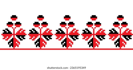 Schwarz-Rot-Vektorschmuck, nahtloses Muster, inspiriert von der ukrainischen Volkskunst-Stickerei. Ideal für vielseitige Textildesigns und Zierdekor.