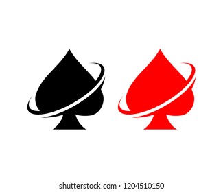 Black and Red Vector Playing Spade Cards with Ring Sign Symbol Icon Logo Template Design Inspiration