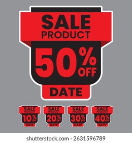SELLO DE PROMOCIÓN DE VECTOR NEGRO Y ROJO 50% DE DESCUENTO