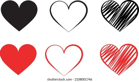Black and red vectorized red heart illustration collection