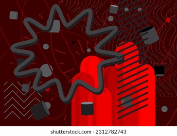 Cartel de afiche de tema geométrico negro y rojo. Plantilla de formas abstractas retro para el diseño de portada. Color de fondo mínimo de la gráfica geométrica.