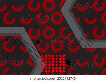 Black and red vintage geometric theme poster banner. Retro abstract shapes template for cover design. Colored geometrical graphic minimal background.