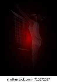 Black red volleyball player. Dark-skinned athlete, transparent volleyball player