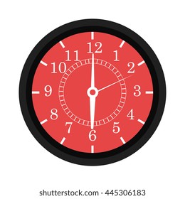 black and red wall clock front view over isolated background, vector illustration 