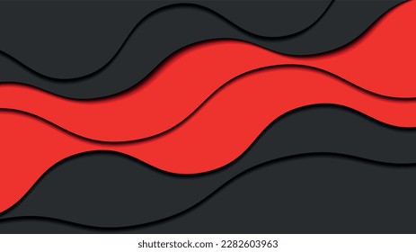 Black and red wavy overlap 3d paper carve cut out style shapes design layout abstract background realistic relief carving art for business presentations, flyers, posters, prints, invitations.