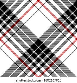 Black, Red and white colors diagonal modern plaid Scottish seamless pattern.Texture from plaid,tablecloths, clothes, shirts, dresses, jacket, skirt, paper, blankets and other textile products