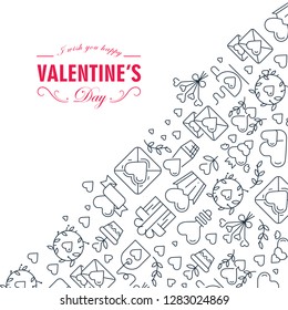 Black red and white creative valentines day frame sketch composition with beautiful symbols of the white background hand drawn vector illustration