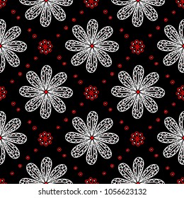 Black red and white flower elements. Seamless background for wallpapers