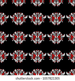 Black red and white flower elements. Seamless background for wallpapers