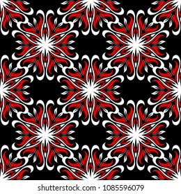 Black red and white flower elements. Seamless background for wallpapers