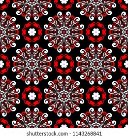 Black red and white flower elements. Seamless background for wallpapers