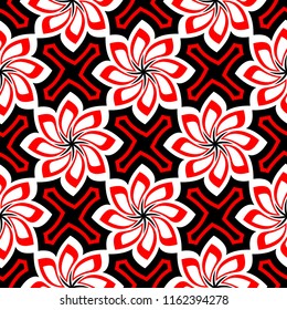 Black red and white flower elements. Seamless background for wallpapers